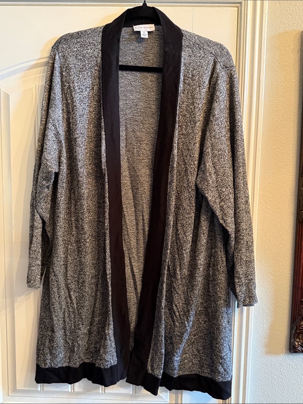 Susan Graver Gray Cardigan with Black Trim